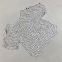 ikka オフショルダーブラウス ホワイトス トライプ五分袖M