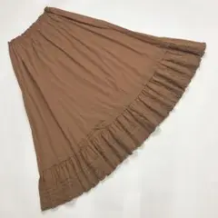 ワンダフルワールド ブラウン 裾綿レース使い スカート