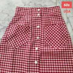 60s アメリカ古着　ギンガムチェック　ロングスカート　未使用