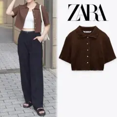 ZARA テクスチャー入り生地 トップス ブラウン XS