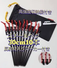 スチールペグ 30cm10本 マーカー 収納袋 セット 強靭