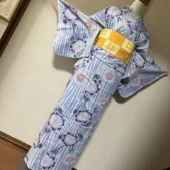 芍薬　浴衣　よろけ縞　クレマチス