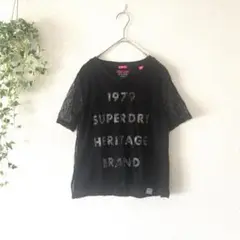SUPERDRY Tシャツ【S】レース袖 半袖 黒 ブラック 小さい