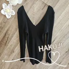 極美品✨HAKIJI ハクジ　カシミヤ混　ランダムリブカットソー　ブラック