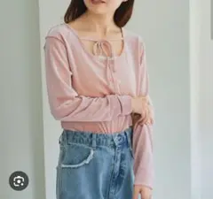 Kastane リボン開きチュールTee