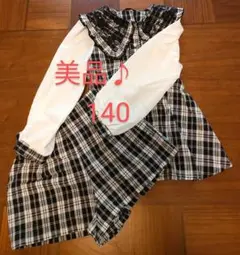チェック柄フリル襟シャツ 140、ショートパンツセット