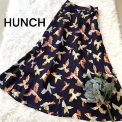 HUNCH ハンチ　アニマル 鳥 柄　スカート　Aライン　ネイビー M