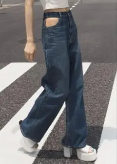 EVRIS ジーンズ オープンウエストワイドデニムパンツ レディース