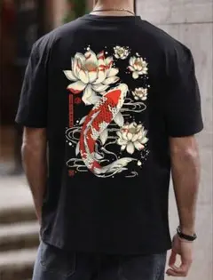 SALE 新品 和柄 Men's Tシャツ XXL BLACK 鯉