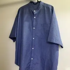 オーバーサイズ　スタンドカラー　チェック柄 半袖シャツ