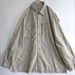 2571　NATURAL　長袖フィッシングシャツ　XL　黄土色　通気口　US古着