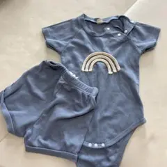 美品　ブルー 刺繍ロンパース・ショートパンツセット 80 男の子　半袖Tシャツ