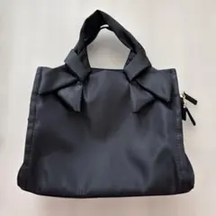 【期間限定】リボン付きブラックナイロンハンドバッグ