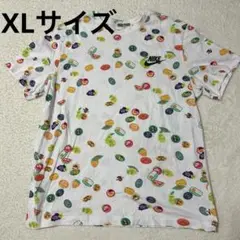 メンズ ナイキ NIKE 半袖Tシャツ XLサイズ フルーツ柄 ロゴ 総柄 白T