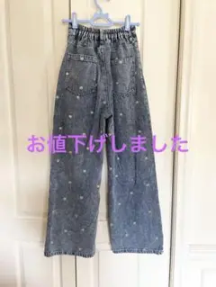 しまむら　花柄刺繍デニムワイドレッグパンツ　デイジー