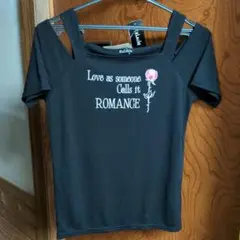 レディース　オフショルダーTシャツ 黒 バラ刺繍　М