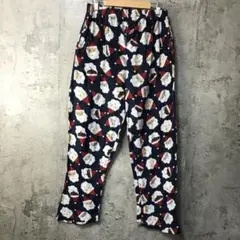 Y5354古着　柄パンツ　パジャマパンツ　紺　キッズ　90s Y2K