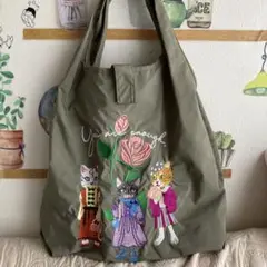 猫刺繍バック　トープ