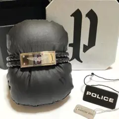 【未使用】POLICE ブラック 編み込みレザー ブレスレット タグ 箱付き