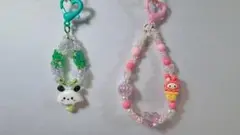 ※ハンドメイド ビーズストラップ キーホルダー チャーム 2個セット
