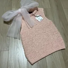 オーガンザリボン ニットトップス　S