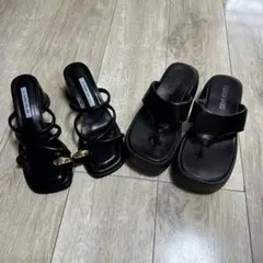 2足セット　ブラック ヒールサンダル ストラップ付き