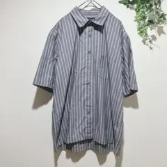 【セルジオタッキーニ】グレーとピンクのストライプ 半袖シャツ　LLサイズ