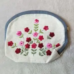 花柄刺繍ポーチ ベージュ