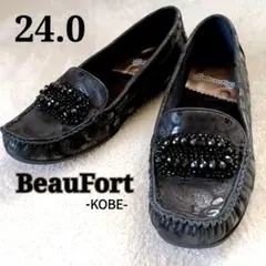 美品✨BeauFort ビジュー モカシンシューズ ローファー 24.0 革 黒