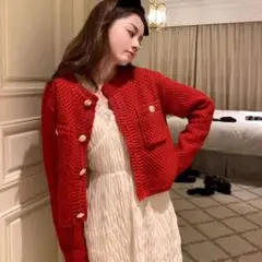ニットカーディガン　ジャケット風　金ボタン　韓国