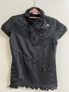 adidas レディース ゴルフシャツ M 黒 フリル