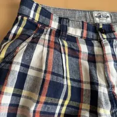 CUBESUGAR チェック リネン混ワイドパンツ S ネイビー タック入り