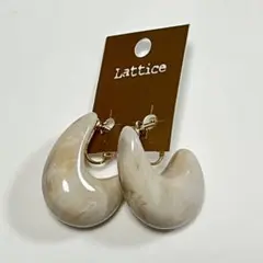 lattice 大理石風 ベージュ ホワイト ストーン イヤリング