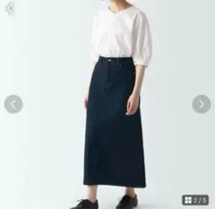 無印良品　ストレッチデニムAラインスカート　ダークネイビー　M ロングスカート