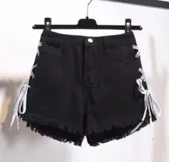 【ｓａｌｅ】ショート丈　パンツ　編み紐　ブラック　ＸＬ