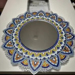 ダイヤモンド　ビーズアート装飾の円形鏡