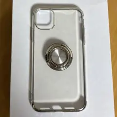【中古品】iPhone11スマホケース　リング一体型　クリア×シルバー