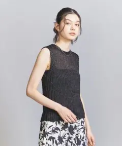 BEAUTY&YOUTH コイルリブニット ノースリーブプルオーバー BLACK