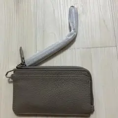 グレー レザー コインケース ファスナー付き