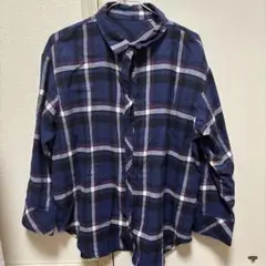 ネイビー チェック柄 長袖シャツ