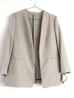アオキ　AOKI 麻調 ベージュ ノーカラージャケット セットアップ着用可