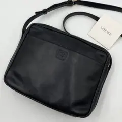 極美品✨ロエベ アナグラム ショルダーバッグ ブラック 金具 レザー カード付き