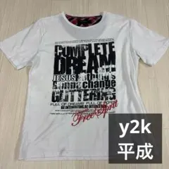 y2k ホワイト グラフィックプリント Tシャツ　フェアリーグランジ