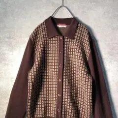 【ヴィンテージ】日本製 レトロ ニットカーディガン 古着 used AS108