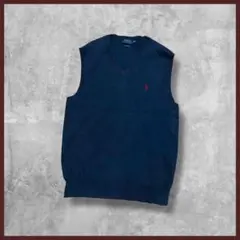 POLO RALPH LAUREN 刺繍ロゴ ニットベスト ネイビー Mサイズ