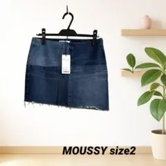 【moussy】デニム ミニ 未使用タグ付き サイズ2 アシンメトリー タイト
