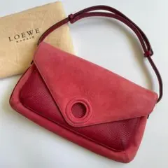【美品】ロエベ ショルダーバッグ 2way スエード レザー フラップ 赤