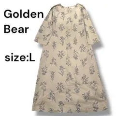【 Golden Bear 】 ワンピース　七分袖　綿　麻　カーキ　L