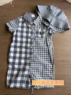 baby gap チェック柄ロンパース・帽子セット