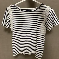 ストライプ フリル付き 半袖Tシャツ Mサイズ